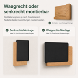 Tablet Wandhalterung Holz im Querformat und Hochformat