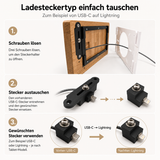 Tablet Wandhalterung Holz mit verstellbarer Ladefunktion